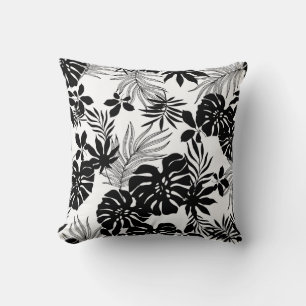 Black and White Tropics: Silhouetted Nature Throw Pillow
