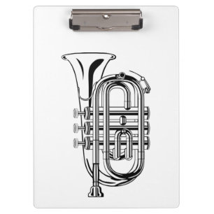 Black and White Trumpet Sketch Musical Instrument Clipboard