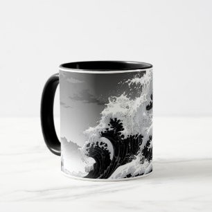 Black and White Tsunami Waves Mug