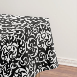 Black and White Tudor Gardens Floral Damask Tablecloth