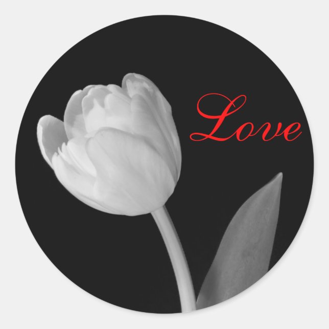 Black and White Tulip, Love Classic Round Sticker (Front)