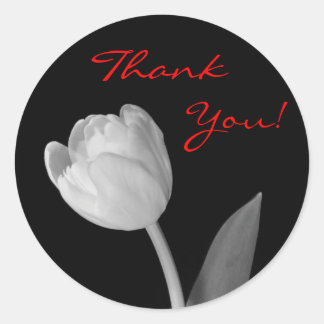 Black and White Tulip, Thank, You! Classic Round Sticker