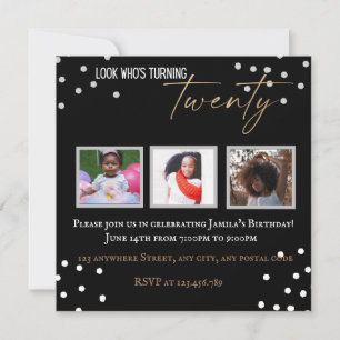 Black and white turning Twenty Invitation