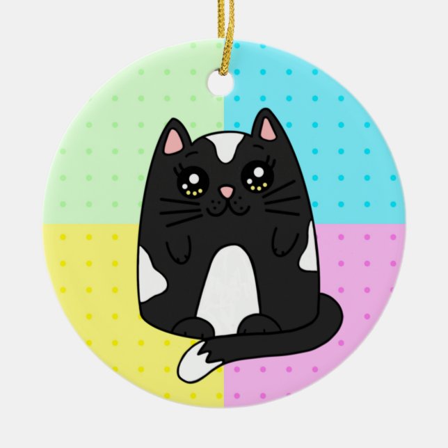 Black and White Tuxedo Cat  Ceramic Ornament (Front)