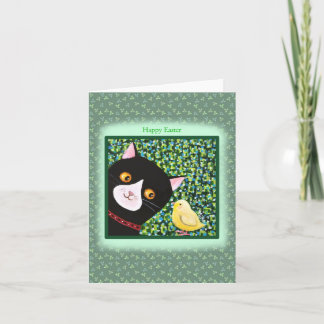 Black and white Tuxedo Cat Chick Happy Easter Card