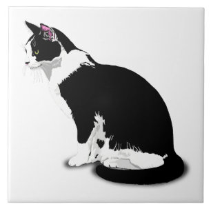 Black and White Tuxedo Cat Custom Tile