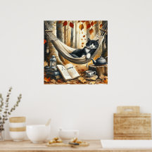 Black and White Tuxedo Cat Dreaming of Adventure