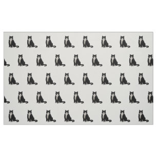 Black and White Tuxedo Cat Fabric