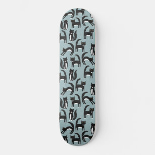 Black and White Tuxedo Cat Fun Pattern Skateboard