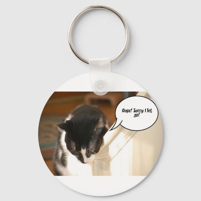black and white tuxedo Cat Keychain (Front)