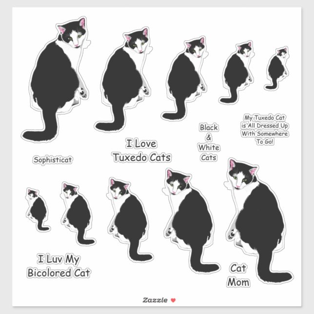 Black and White Tuxedo Cat Lg Sticker Set (Sheet)