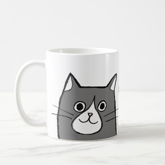 Black and White Tuxedo Cat Love gift Custom Name Coffee Mug (Left)