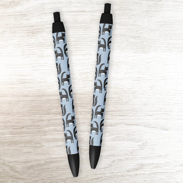 Black and White Tuxedo Cat Pattern Black Ink Pen (Fun black and white Tuxedo cat pattern pens)