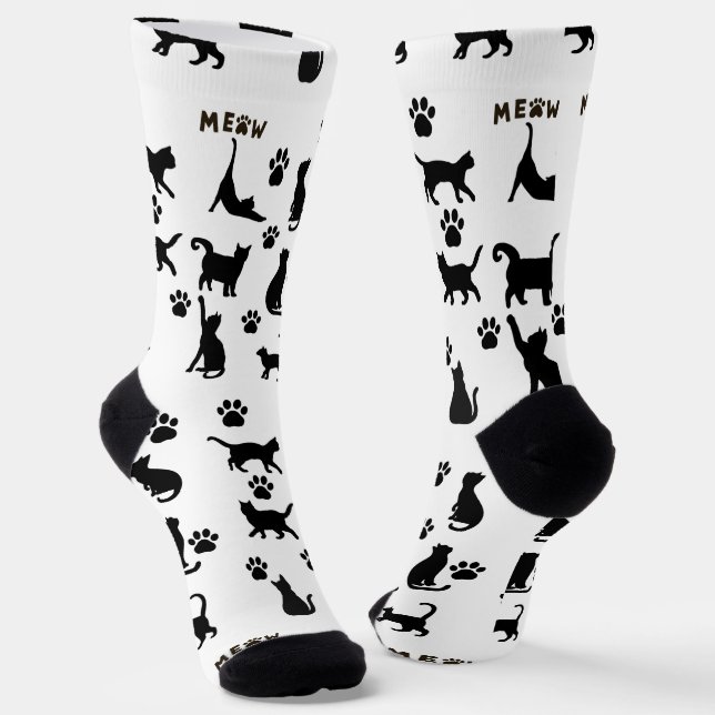 Black and White Tuxedo Cat Patterned Socks Gift (Angled)