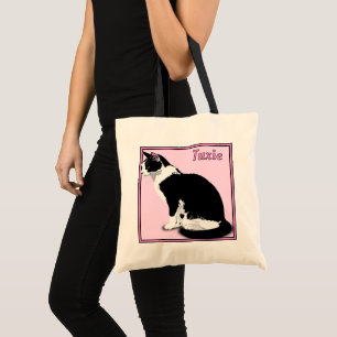 Black and White Tuxedo Cat Personalized Budget Tote Bag