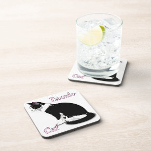 Black and White Tuxedo Cat Personalized Coaster