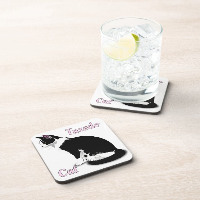 Black and White Tuxedo Cat Personalized Coaster (Right Side)