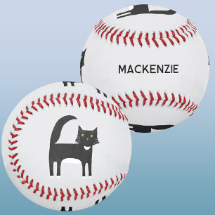 Black and White Tuxedo Cat Personalized Name Baseball