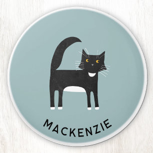 Black and White Tuxedo Cat Personalized Name Ceramic Knob
