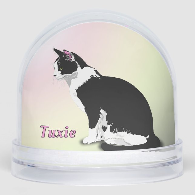Black and White Tuxedo Cat Personalized Snowglobe (Front)