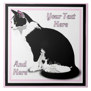 Black and White Tuxedo Cat Personalized Tile