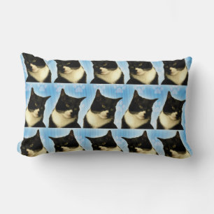 Black And White Tuxedo Cat Photo Fun Pattern Lumbar Pillow