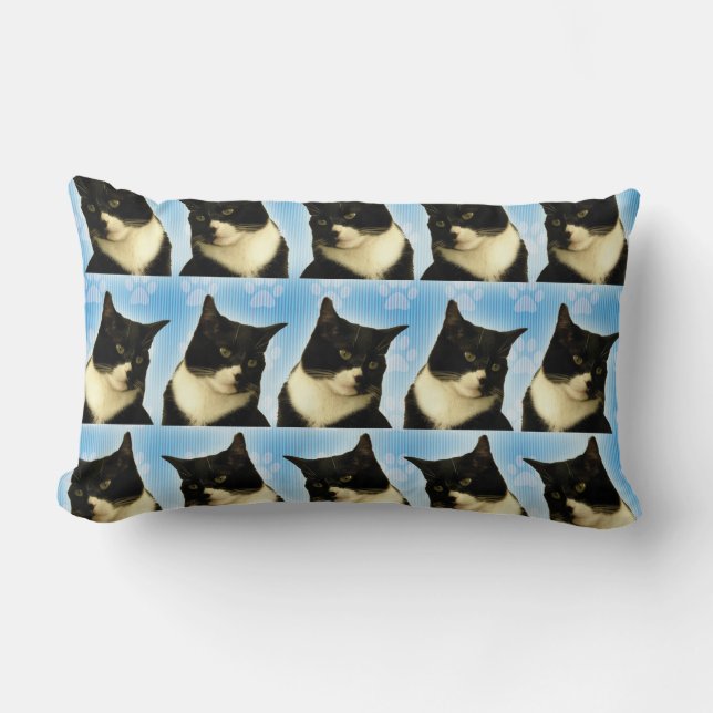 Black And White Tuxedo Cat Photo Fun Pattern Lumbar Pillow (Front)