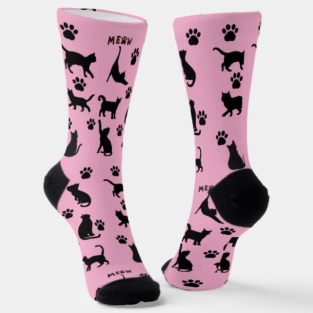 Black and White Tuxedo Cat Socks Pattern Gift (Angled)
