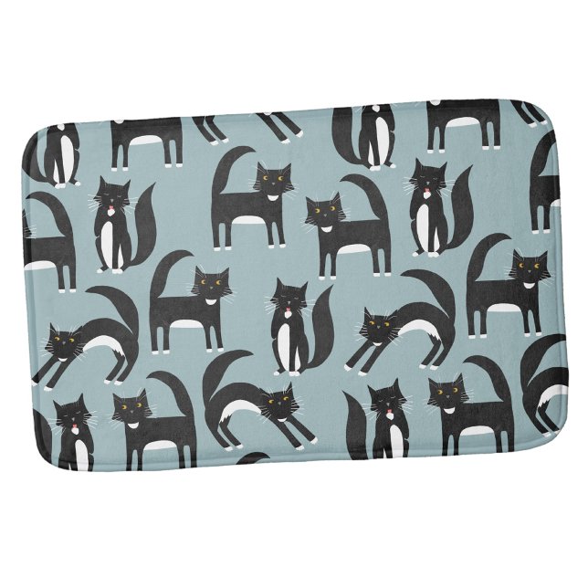 Black and White Tuxedo Cats Bath Mat (Black and white tuxedo cat bath mat for animal lovers)