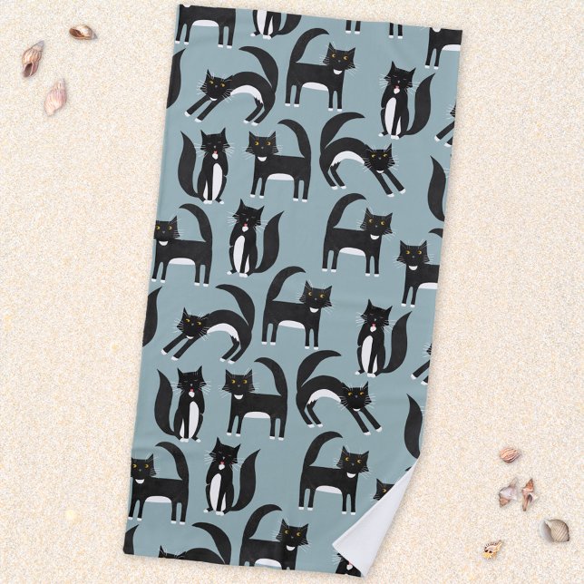 Black and White Tuxedo Cats Beach Towel (Black and white tuxedo cat beach towel)
