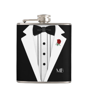 Black and White Tuxedo Groomsmen Hip Flask