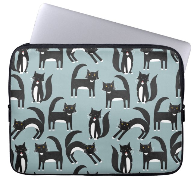 Black and White Tuxedo Kitty Cats Laptop Sleeve (Front)