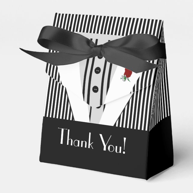 Black and White Tuxedo-Striped Favor Box (Front Side)