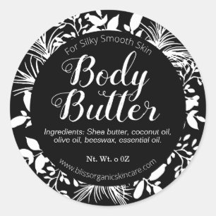 Black And White Twigs And Leaves Body Butter Scrub Classic Round Sticker