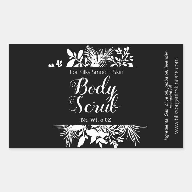 Black And White Twigs And Leaves Body Scrub Spa Sticker (Front)