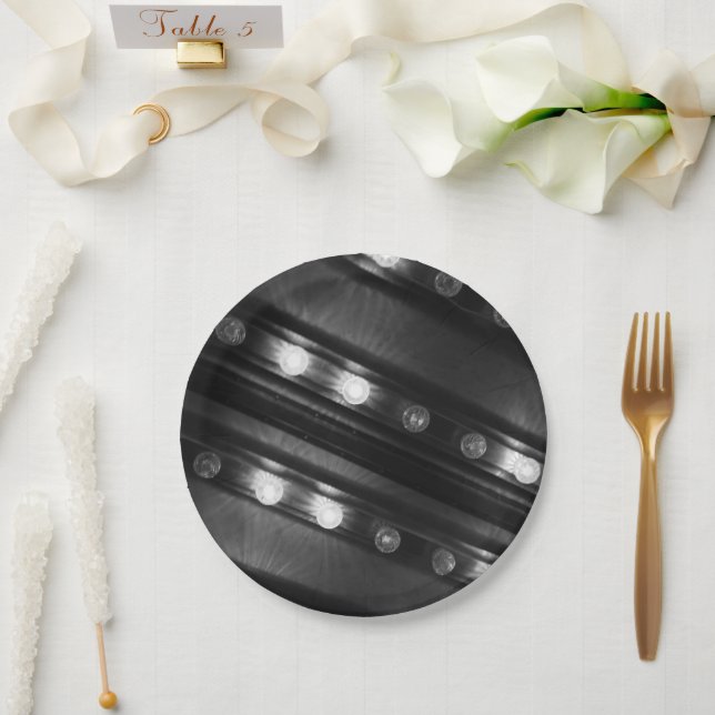 Black and White Twinkle Lights Pattern Paper Plate (Wedding)