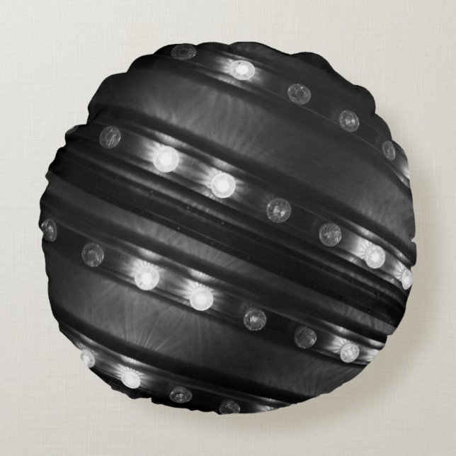 Black and White Twinkle Lights Round Pillow (Front)