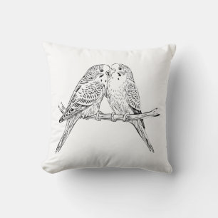 Black and white Two Budgies Perched Together Throw Pillow