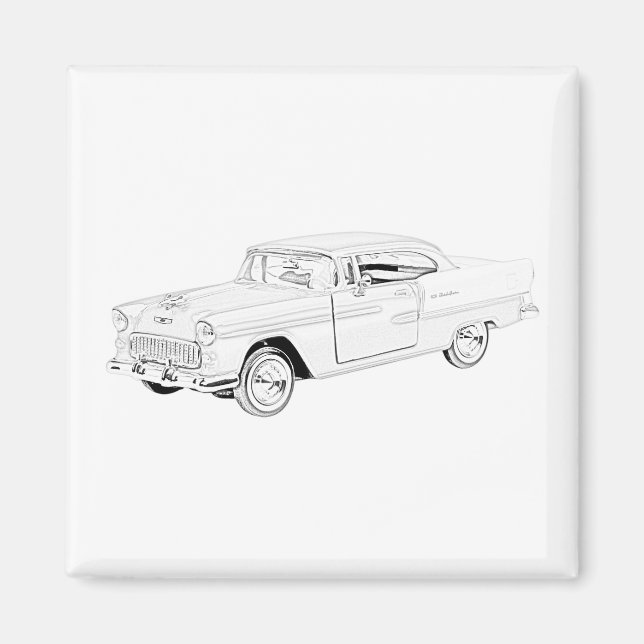 Black and White Two Tone 1955 Chevy Bel Air Art Magnet (Front)