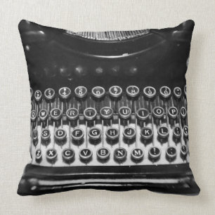 Black and White Typewriter Throw Pillow