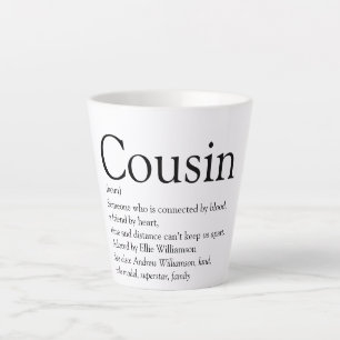 Black and White Typographic Cousin Definition  Latte Mug