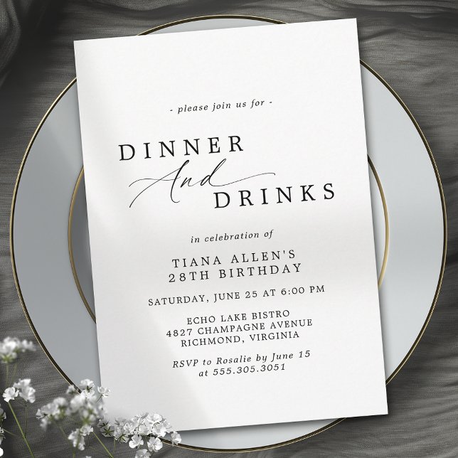 Black and White Typography Adult Birthday Dinner Invitation (Creator Uploaded)