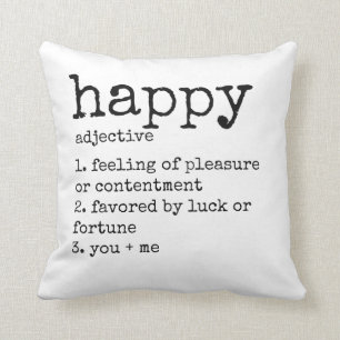 Black and White Typography Happy Pillow
