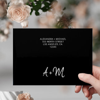 Black and white typography monogram wedding envelope