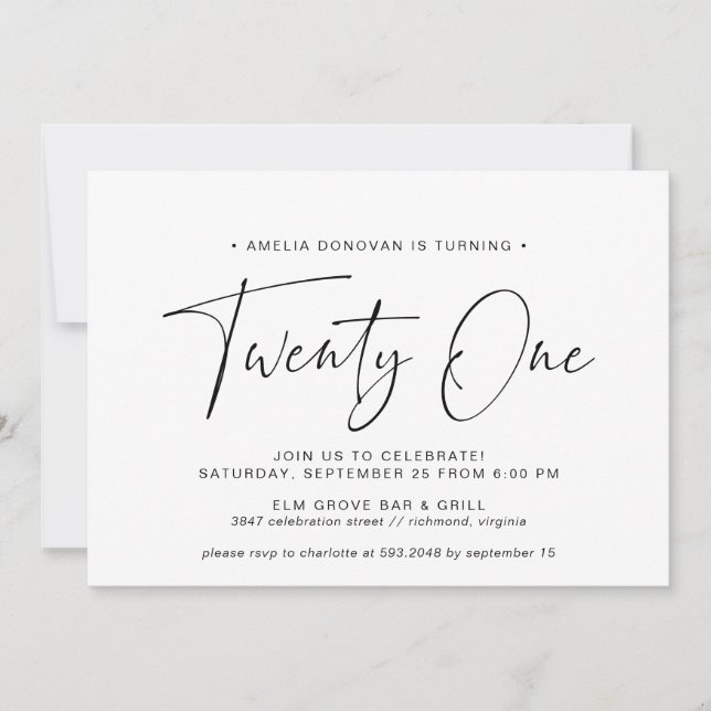 Black and White Typography | Simple 21st Birthday Invitation (Front)