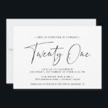 Black and White Typography | Simple 21st Birthday Invitation<br><div class="desc">Modern 21st birthday invitations with "twenty one" in a handwritten script. Minimalist,  text-only design with contrasting black font on a white background.</div>