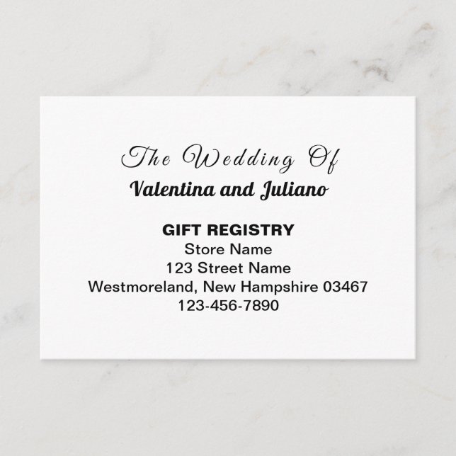 Black and White Typography Wedding Gift Registry Enclosure Card (Front)