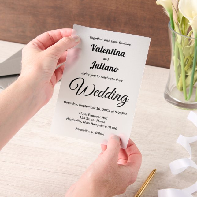 Black and White Typography Wedding Vellum Invitations (Handheld)