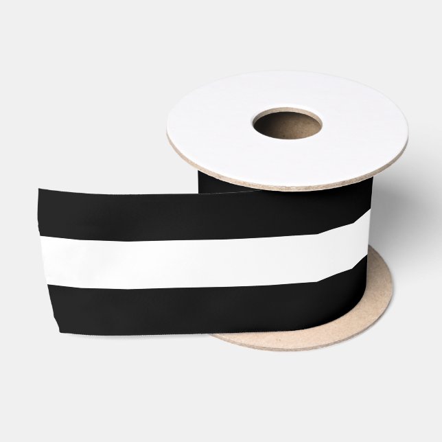 Black And White Ultra Wide Stripe Satin Ribbon (Spool)