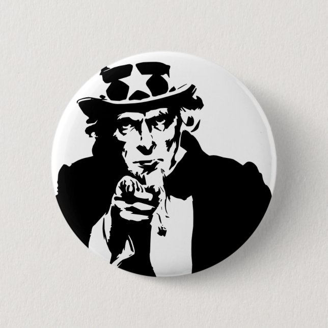 Black and White Uncle Sam Icon 2 Inch Round Button (Front)